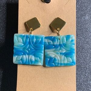 Blue and Gold Geometric Earrings